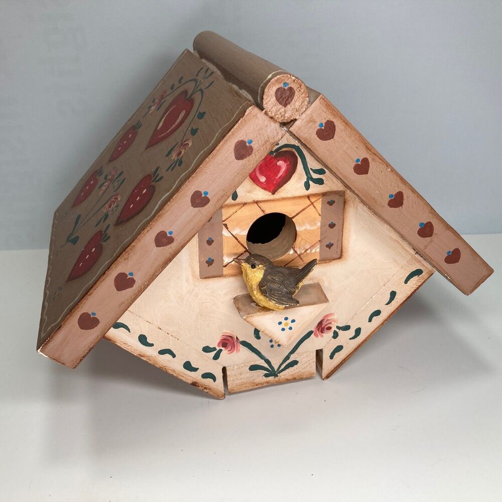 Vintage Small Wooden Bird House, Interior Home Decor, Hand-Painted One-of-a-kind